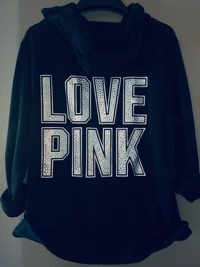 PINK Victoria's Secret Black Hoodie with Silver Studded 'LOVE PINK'